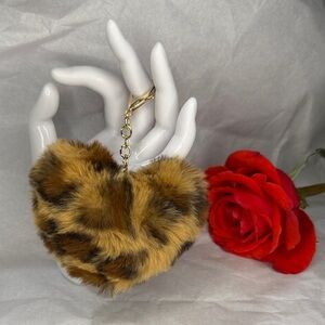 Leopard Print Faux Fur Heart Key Holder